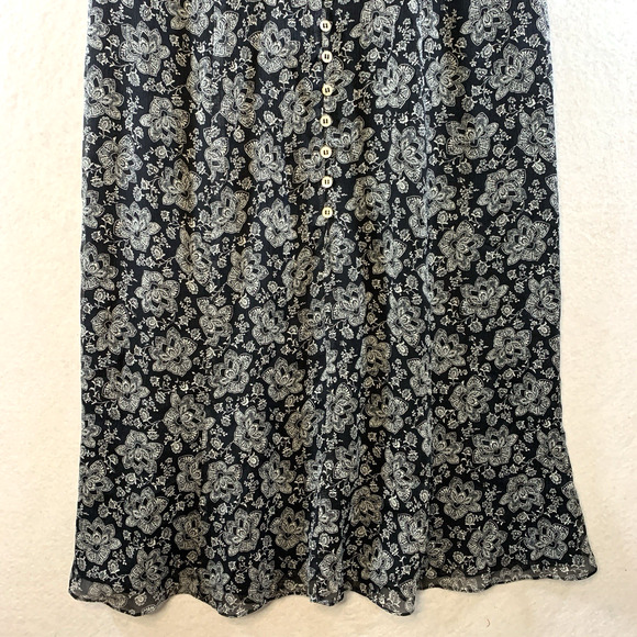 Anne Klein Womens Silk Midi Dress Sz 8 Black Chiffon Floral Flowy Dark Cottage - Picture 5 of 16